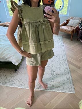 Ganni Olive Green Ruffled Two-Piece Set